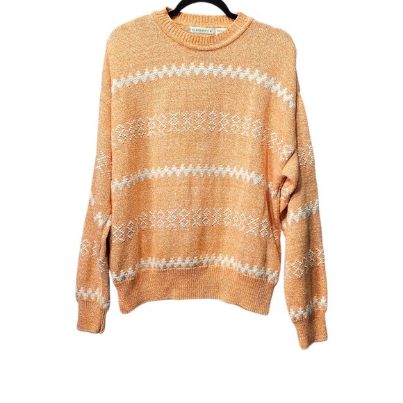 Claiborne Knit Long Sleeve Crew Neck Cotton Orange And White Pull Over Sweater - Picture 1 of 6